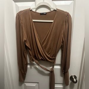 Fashion nova cross over long sleeve top, Size XL, brown